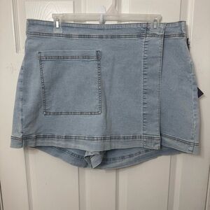 AVA & VIV Denim Jean Wrap Front Skort Short LightBlue Women Plus Size 17 Stretch